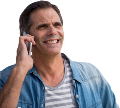 Smiling mature man talking on mobile phone