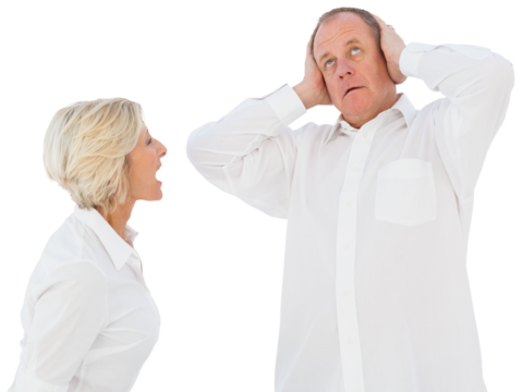 Angry older couple arguing with each other