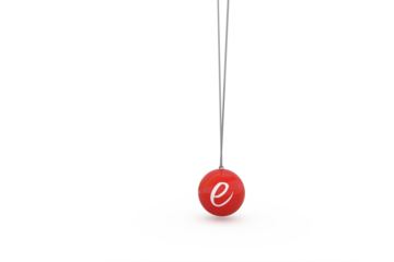 Digital composite image of red newtons cradle with alphabet e