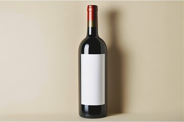 red wine bottle mockup on beige background, high quality red wine bottle mockup on beige background