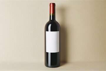 bottle of wine, red wine bottle mockup on beige background, high quality red wine bottle mockup on beige background