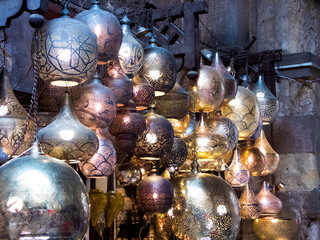 Cairo, Egypt- March 20 2023:  an old lamp store. 