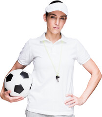 Female athlete holding a soccer ball