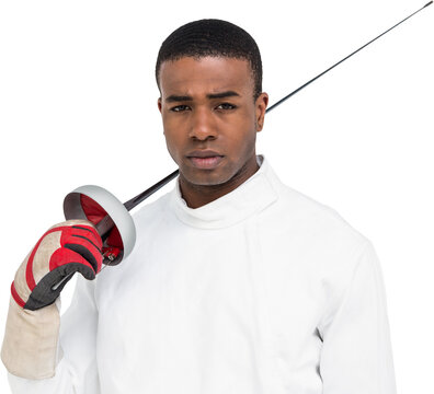 Portrait of swordsman holding sword - Powered by Adobe