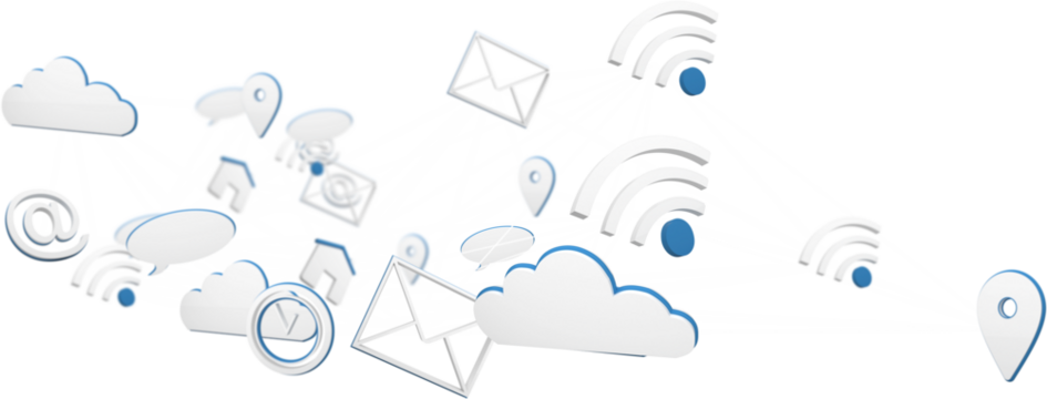 Lines connecting various networking icons