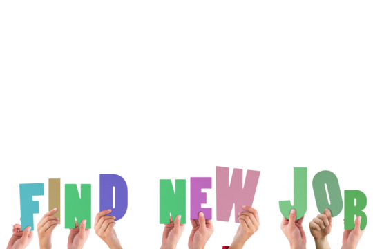 Cropped hands holding colorful words find new job 