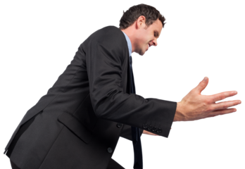 Businessman posing with arms out