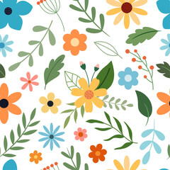 Summer floral pattern on a white background. Vector illustration with flowers