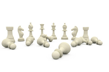 White chess pieces fallen and standing
