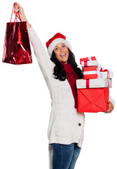 Smiling woman with christmas presents