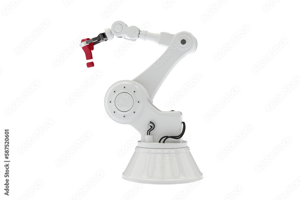 Poster computer graphic image of robotic arm holding question mark