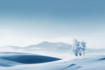 Obraz premium a snowy landscape with trees in the foreground and mountains in the background, taken from an airplane window seat. Generative AI