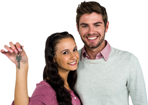 Cheerful couple holding keys