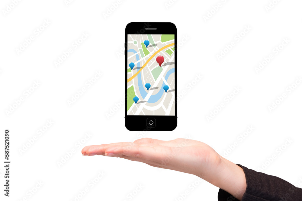 Poster hand showing map app on phone