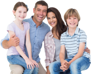 Happy children sitting on parents laps