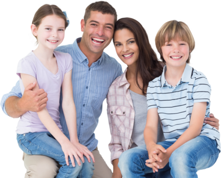 Happy children sitting on parents laps