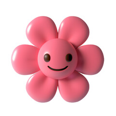 Pink 3D Daisy flower happy smile face. Retro style Y2K cute smiling flower. Cartoon style 3D render on a white background