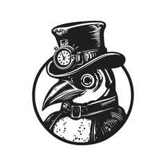 penguin steampunk, logo concept black and white color, hand drawn illustration