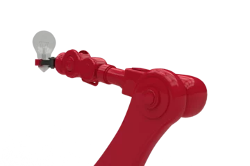 Zelfklevend Fotobehang Graphic image of red robotic hand holding filament © vectorfusionart