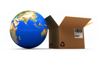 World map and brown box