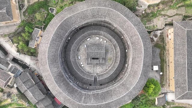 Fujian earthen buildings in top down view