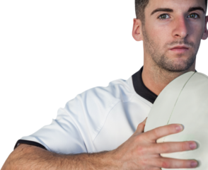 Portrait of a rugby player holding the ball