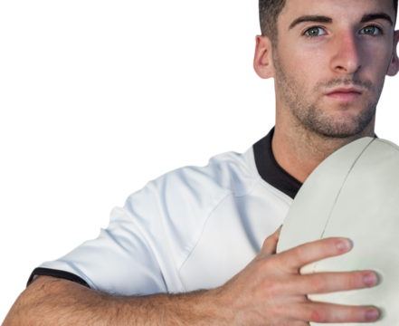 Portrait of a rugby player holding the ball