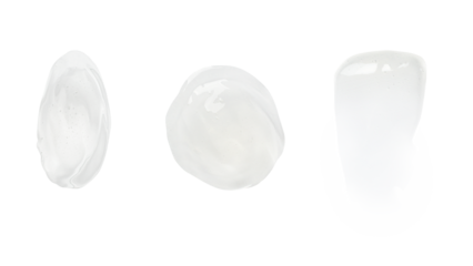 A set of smears of transparent gel. Lubricant, gel, serum. Flowing, liquid, transparent. Isolated without background. Isolated without background. PNG