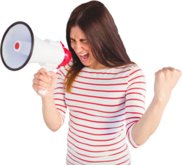 Excited young woman shouting with megaphone