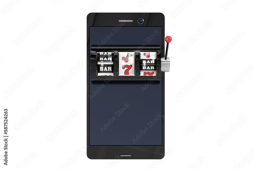 Sticker 3D image of slot machine on smartphone