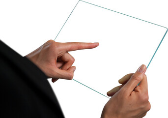 Cropped image of businesswoman using glass interface