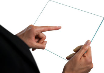 Cropped image of businesswoman using glass interface