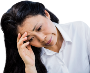 Concerned woman sitting at home