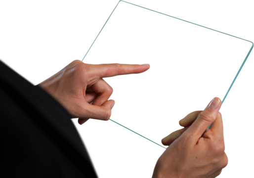 Cropped image of businesswoman using glass interface