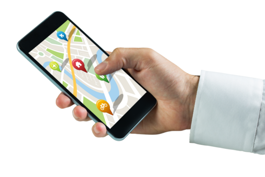 Man using map app on phone