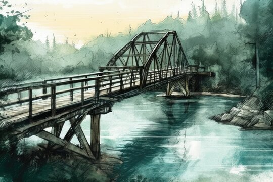 picturesque bridge crossing a tranquil river. Generative AI