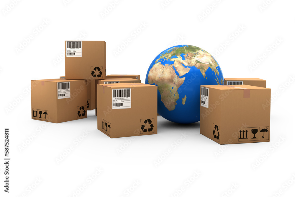 Poster composite image of boxes with globe