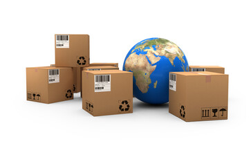 Composite image of boxes with globe