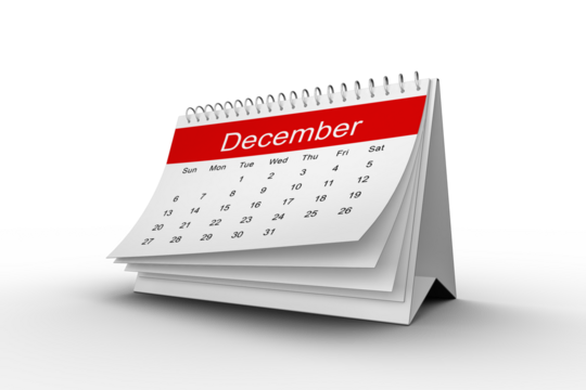 Desk calendar showing December