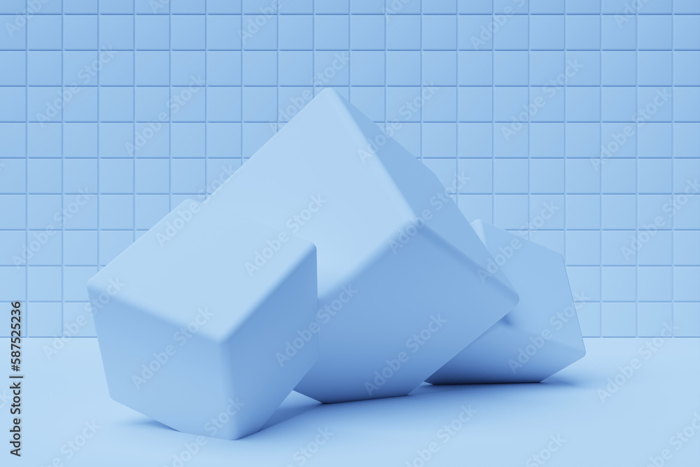 Aufkleber 3d illustration of rows of blue cube. parallelogram pattern. technology geometry background