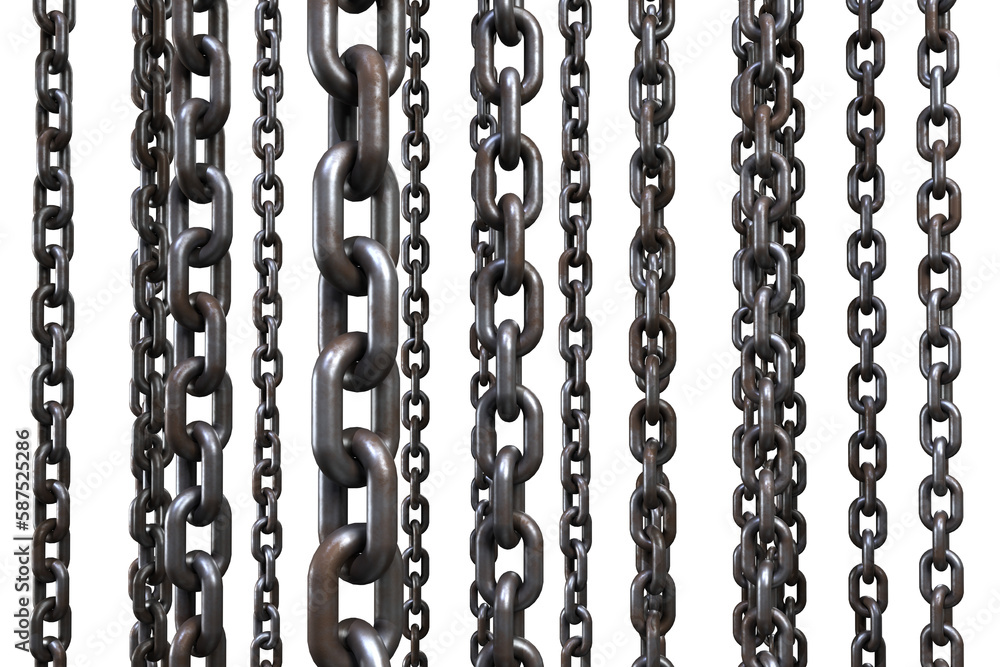 Poster 3d image of rusty metallic chains hanging