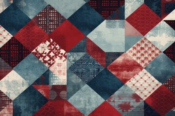 patchwork pattern combining the colors red, white, and blue. Generative AI - obrazy, fototapety, plakaty