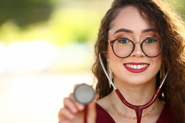 woman doctor, successful woman, speech therapy, stethoscope, smiling, wearing glasses, doctor,...