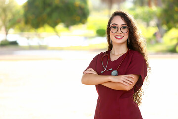 woman doctor, successful woman, speech therapy, stethoscope, smiling, wearing glasses, doctor, physician, specialist, surgeon, researcher