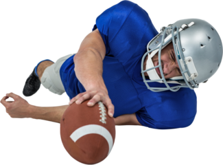 American football player struggling to catch the ball