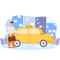 A Man Wants To Get In A Taxi Car Illustration