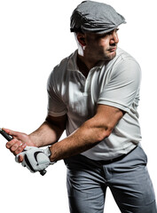 Portrait of golf player taking a shot