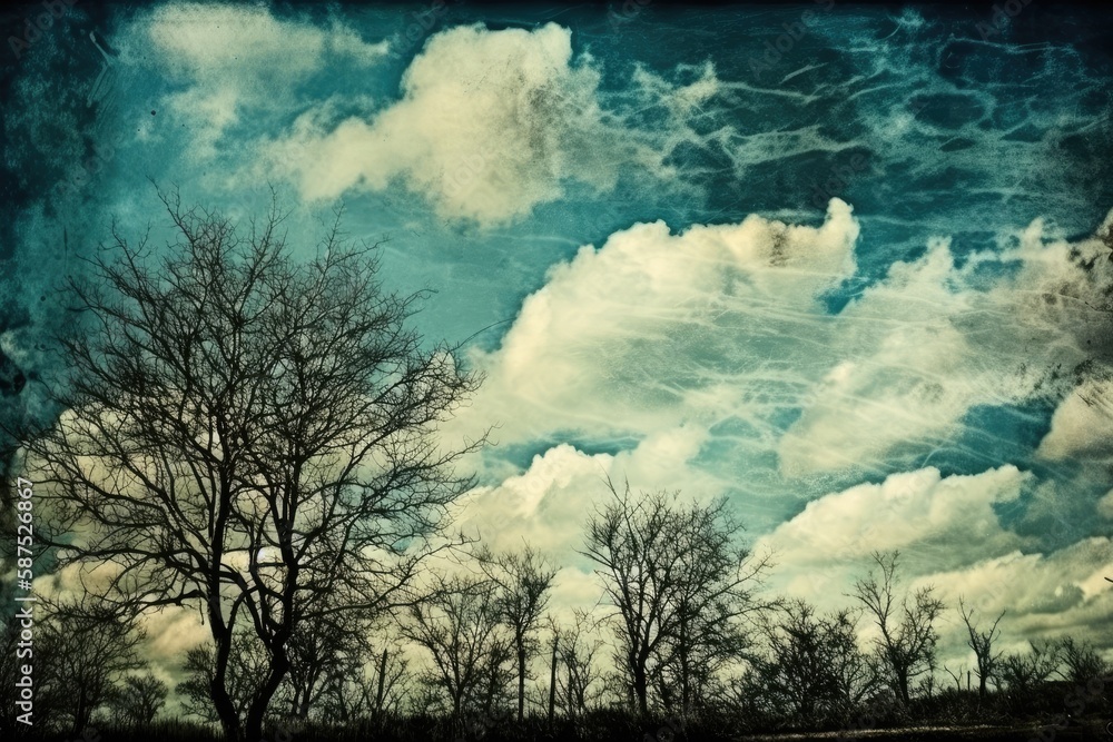 Poster trees and clouds in the sky. generative ai