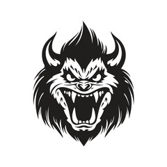 aggressive monster, logo concept black and white color, hand drawn illustration