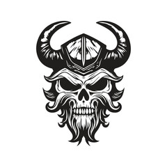 skull viking, logo concept black and white color, hand drawn illustration